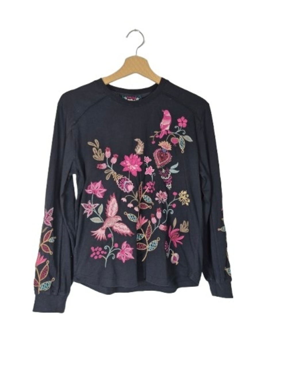 NWT Johnny Was Black Floral Embroidered Sweatshirt Size Small